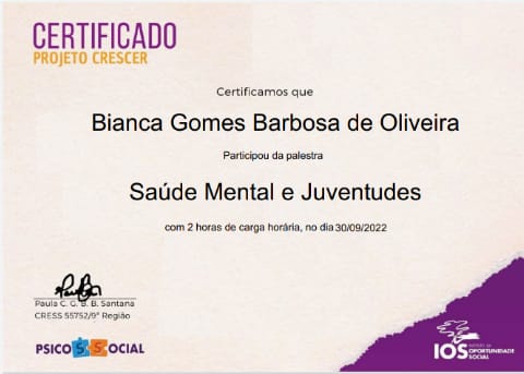 Certificado Saúde Mental e Juventudes